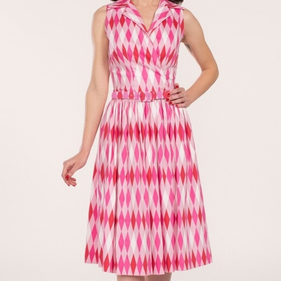 XS Pink harlequin Edie Dress Pinup Couture - Picture 2 of 9